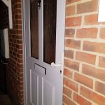 Composite Front Door Before & After photo of white handle and letter box Dartford